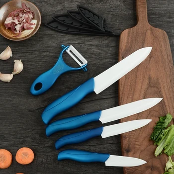 Набор кухонных ножей для приготовления пищи, набор керамических ножей, 4 шт., инструменты для нарезки, шеф-повара, для приготовления пищи, острое лезвие с крышкой для ножа и овощечистка