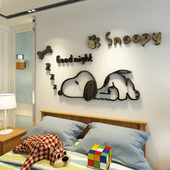 Наклейка на стену Snoopy 3D Наклейки для дома, Мультяшное Милое Аниме, Украшение, Оклейка, Орнамент, Аксессуары для спальни, Декор детской комнаты
