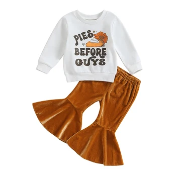Наряд Для маленьких девочек на Хэллоуин, День Благодарения, толстовка с тыквенными пирогами, футболка с длинным рукавом, комплект расклешенных штанов