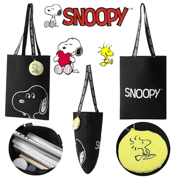 Натуральная мультяшная сумка-тоут Snoopy с подвеской, женская модная сумка для ланча большой емкости, Милая складная сумка для покупок, подарок