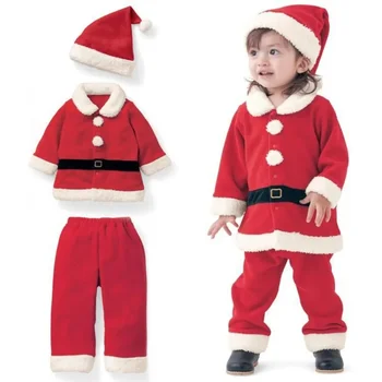 Новогодний Детский Санта-Клаус Для Малышей, Красная Рождественская Одежда, Праздничный Комплект для Детей, Рождественский Костюм 1-7 Лет