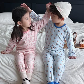 Новый детский пижамный комплект, осенний шелк тутового цвета, шерстяной хлопковый костюм для умывания, зимние теплые домашние комбинезоны для малышей, кальсоны