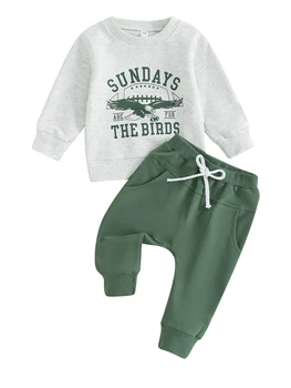 Осенне-зимняя одежда для маленьких мальчиков и девочек, толстовка с нечеткой вышивкой Go Birds, топ, Брюки, одежда для футбольного матча
