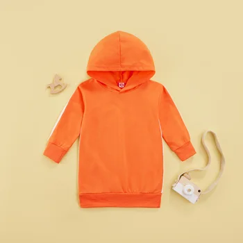 Осенняя Толстовка для девочек, Однотонная Флисовая Детская рубашка-Пуловер с капюшоном и Длинными рукавами, 1-5 лет, Зеленый / оранжевый