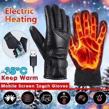Перчатки с подогревом из искусственной кожи, мотоциклетные USB-источники питания, перчатки для подогрева рук для верховой езды, зимние уличные водонепроницаемые теплые лыжные перчатки