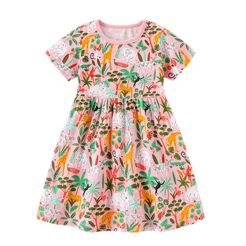 Платье для девочек в европейском и американском стиле, летнее платье принцессы с короткими рукавами и принтом, милое детское платье с круглым вырезом