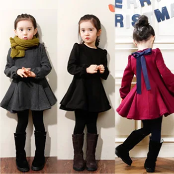 Платье для девочек на осень-зиму, плотная одежда из хлопка для девочек, повседневное Детское однотонное платье, Детская одежда 1, 2, 3, 4, 5 лет