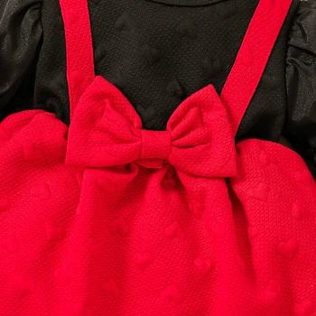 Платье на День Святого Валентина для маленькой девочки, платье на подтяжках с длинным рукавом, платья-пузыри с принтом в виде сердца, подходящие наряды для сестры