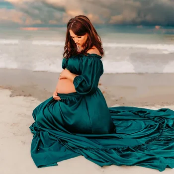 Платья для фотосъемки беременных из мягкого атласа с открытыми плечами, женское платье для фотосессии беременных в богемном стиле, наряд для беременных