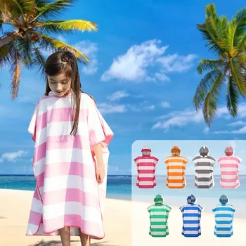 Пляжное полотенце из микрофибры с принтом в полоску, детский халат для переодевания, пончо, легкий быстросохнущий халат с капюшоном для любителей серфинга на пляже