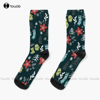 Рождественские носки Праздничные Вязаные носки Черные носки для мужчин, персонализированные Мужские носки для взрослых, подростков и молодежи, цифровая печать 360 °
