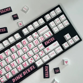 Розовый колпачок для клавиш с крупными символами Оригинальная высота механической клавиатуры Цветная клавиша в стиле пэчворк Материал PBT Колпачки для ключей с термической сублимацией