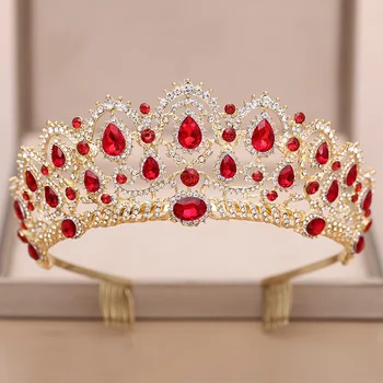 Свадебная корона AiliBride tiara, Свадебные аксессуары для волос, Диадемы и короны из красного хрусталя, стразы для новобрачных, свадебные украшения для волос