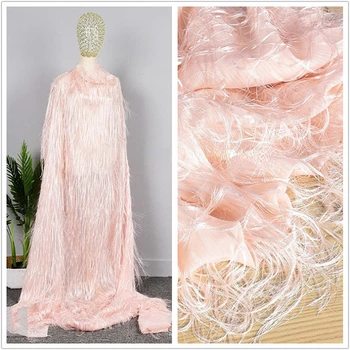 Светло-розовая шифоновая жаккардовая ткань с бахромой, весенне-летняя юбка, накидка, свадебное платье, дизайнерская ткань для шитья, метры, Материал для поделок