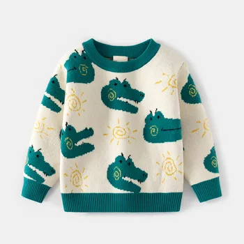 Свитер для маленьких мальчиков и девочек, детский пуловер с мультяшным динозавром, свитер