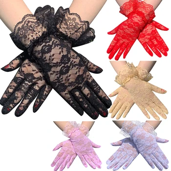 Сексуальные кружевные перчатки Классические Черные Белые Красные Серые, Эластичные Атласные перчатки для кожи/ локтя / запястья с длинными пальцами, перчатки с клапанами в тон