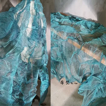 Темно-синий, Объемные фактурные ткани с неопрятными оборками, Прессованные складки, креативные дизайнерские ткани из органзы