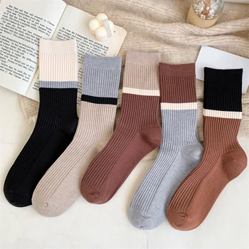 Трендовые женские носки в стиле ретро, разноцветные теплые зимние носки для экипажа, женские дышащие осенние повседневные свободные носки, простые классические носки в полоску