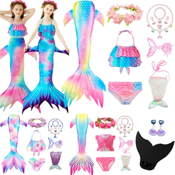 Фантазийные детские хвосты русалок для плавания для девочек, костюмы для косплея на Хэллоуин, купальник Русалочки, купальник для бассейна