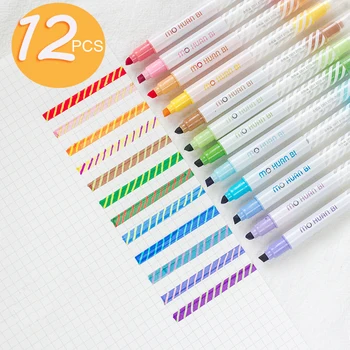 Флуоресцентная ручка с двойной головкой, меняющая цвет, набор фломастеров-хайлайтеров с 12 цветами, двухсторонние многоцветные фломастеры