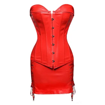 Формирователь тела из искусственной кожи в стиле стимпанк, Корсеты с обхватом груди, Комплект мини-юбок, Сексуальное платье-корсет большого размера Для женщин, Черный, красный