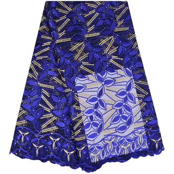 Французская кружевная ткань С бисером Синяя Африканская кружевная ткань Высокого Качества 2018 Тюль Сетчатое кружево Нигерийский материал Платье Синее S1202