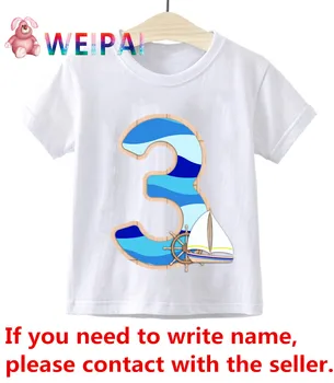 Футболка с изображением милой маленькой синей лодки с номером для мальчиков, детская футболка с днем рождения, подарок для мальчиков и девочек, детская футболка