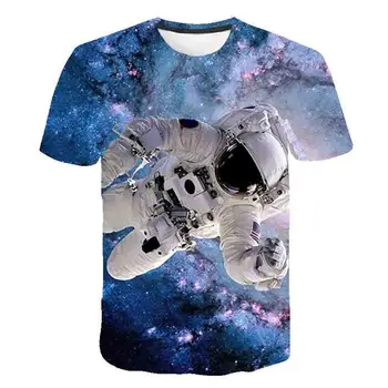 Футболки с принтом унисекс для мальчиков и девочек, детские футболки с космонавтом, летние повседневные футболки с короткими рукавами с героями мультфильмов, футболки с космонавтами, детские футболки