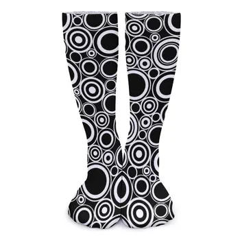 Черно-белые круги, Чулки, женские геометрические носки в стиле ретро, Мягкие винтажные носки, Противоскользящие дизайнерские носки для скейтборда, подарок на День рождения